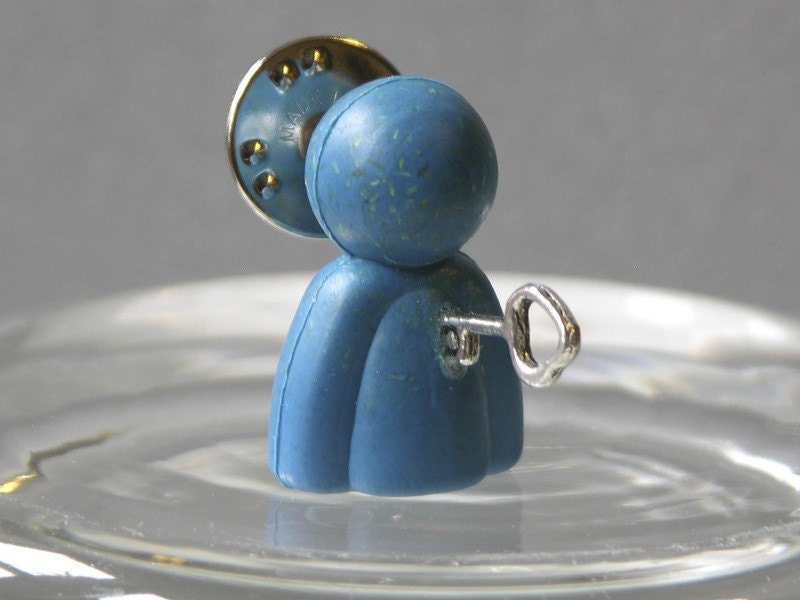 Key To My Heart Blue Person Game Piece Brooch Made With Recycled Plastic