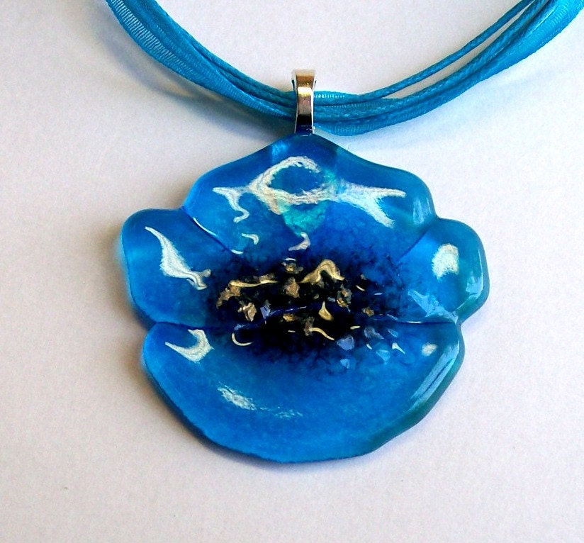 Pendant Fused Glass(Turquoise Poppy)