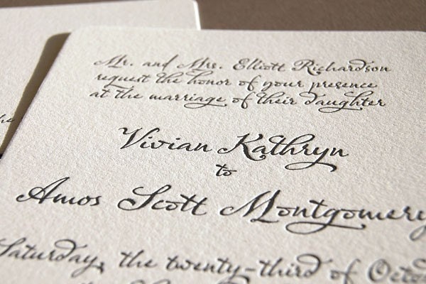 Classic script, letterpress wedding invitation