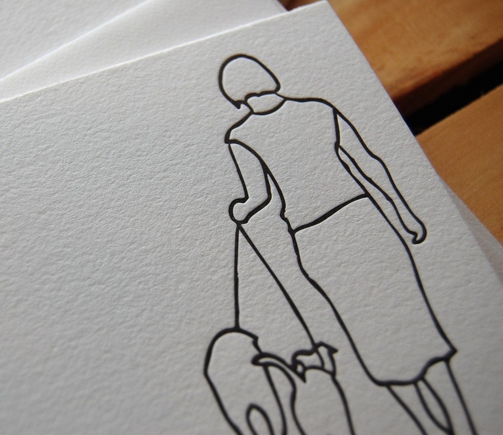 Letterpress dog walking card, single