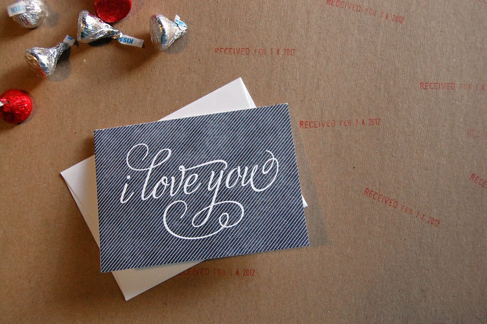 I Love You, black pinstripe, letterpress card