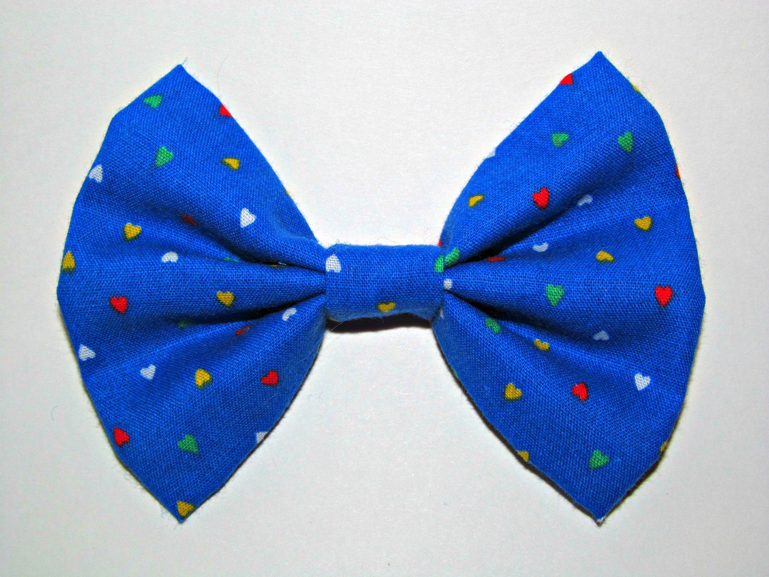 Blue Hair Bow with Rainbow Hearts