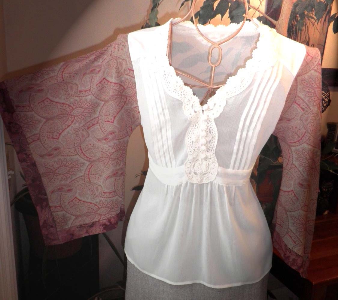 boho hippie retro refashioned Apt. 9 blouse with vintage angel wings...by mia baggali