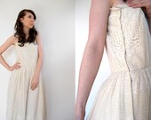 Vintage Crochet Open Weave Lace Creme Boho Maxi Sundress S M