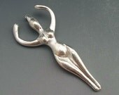 Mykonos Greek Ceramic Pendant - Bright Silver Goddess Pendant - 48mm - 2 inches
