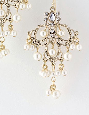 Bridal Earrings, Bridal Accessories, Bridal Pearl Earrings, Chandelier Earrings - VERA