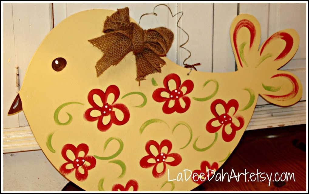 READY TO SHIP Cute Bird Wooden Door Hanger Decor Art Hand Painted