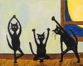 Yoga Cats - Cats Doing Yoga - Cat Art Print - 8x10