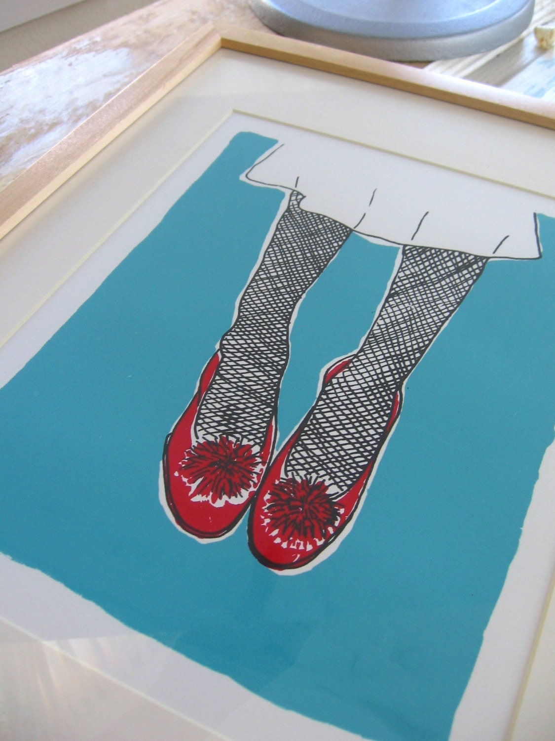 Fishnet Legs, Red Shoes hand-silkscreened print
