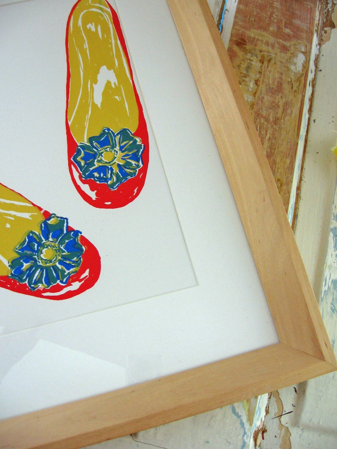 SALE- Red shoes hand-silkscreened print - 14x17