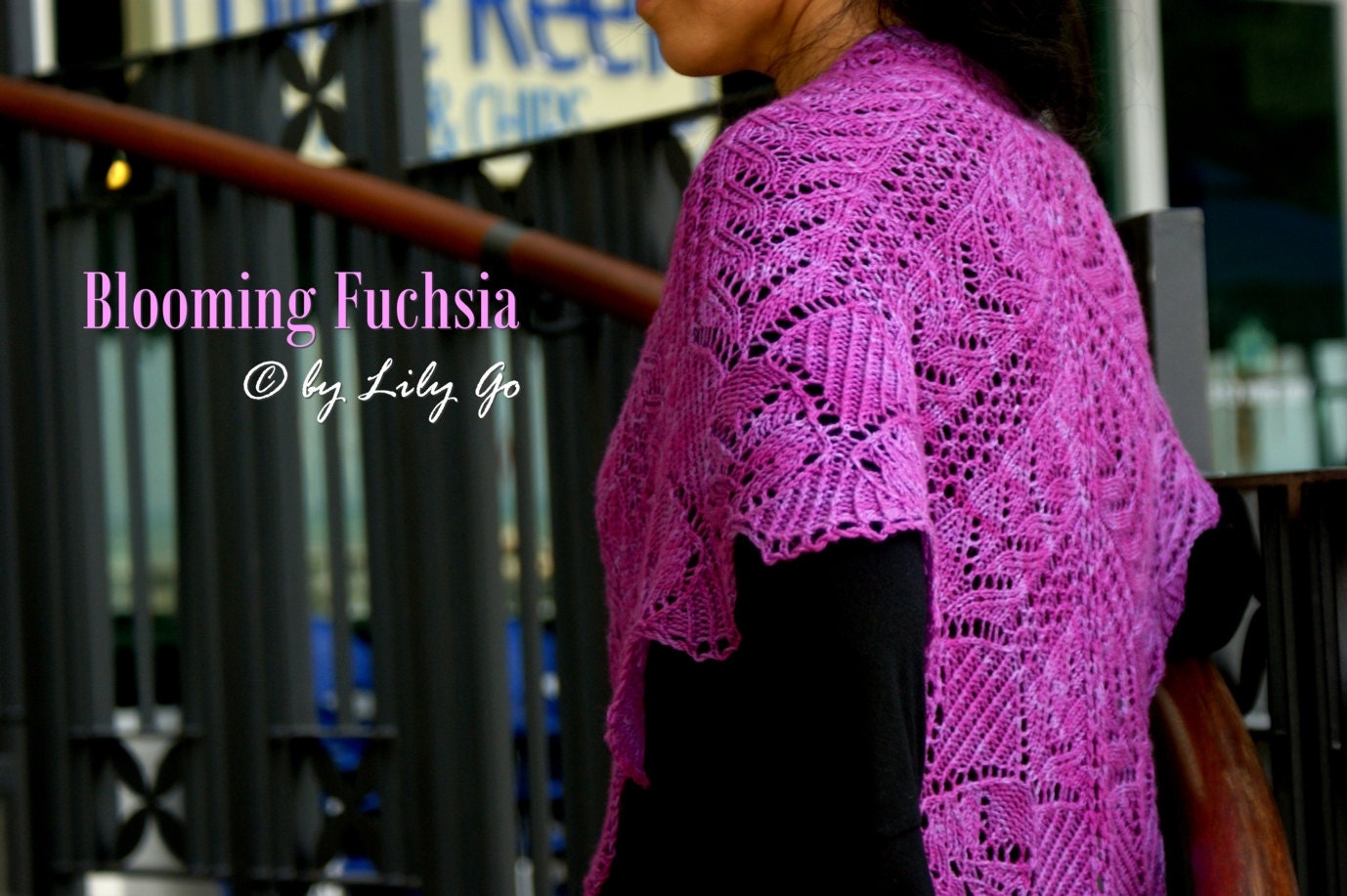 Blooming Fuchsia Knitting Shawl Kit (PDF Pattern and Yarn) - Small Size FREE SHIPPING
