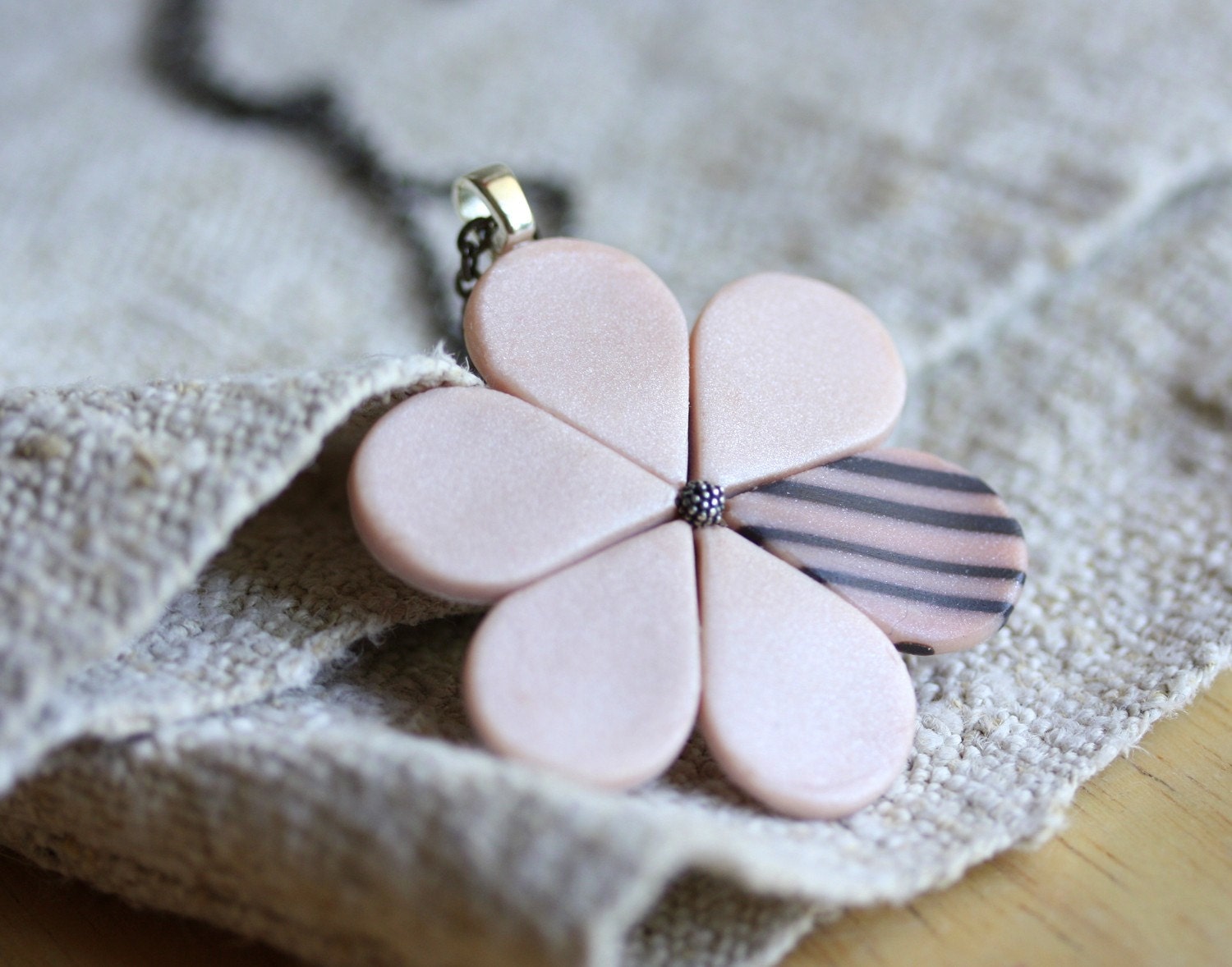 Silver peony and grey flower necklace
