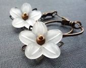 White lucite flower on a hoop earrings - zsb creations