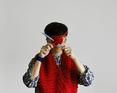 The Puffins Circle Scarf in Rooster Red