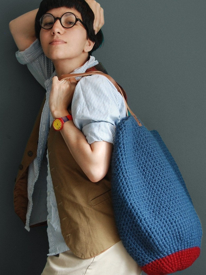 The New England Tote Denim and Cranberry