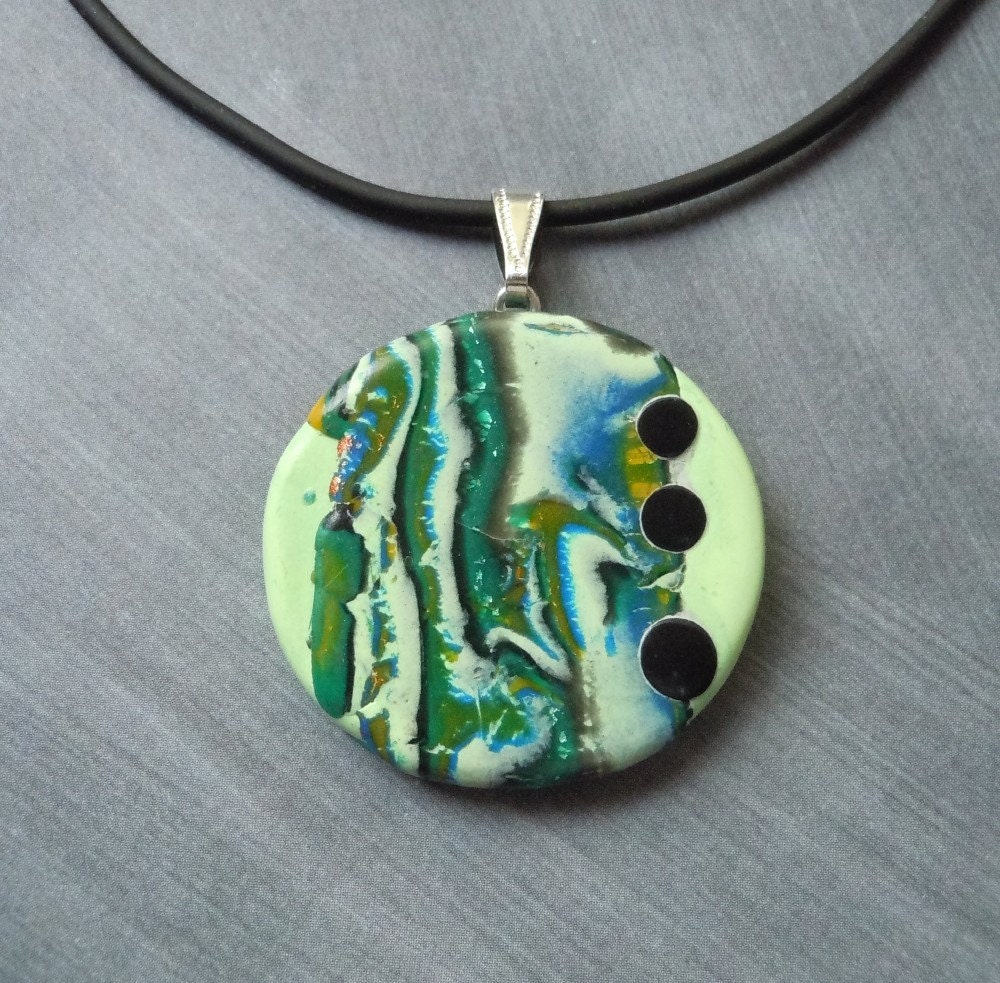 Green and Blue Circle Pendant with Black Cord