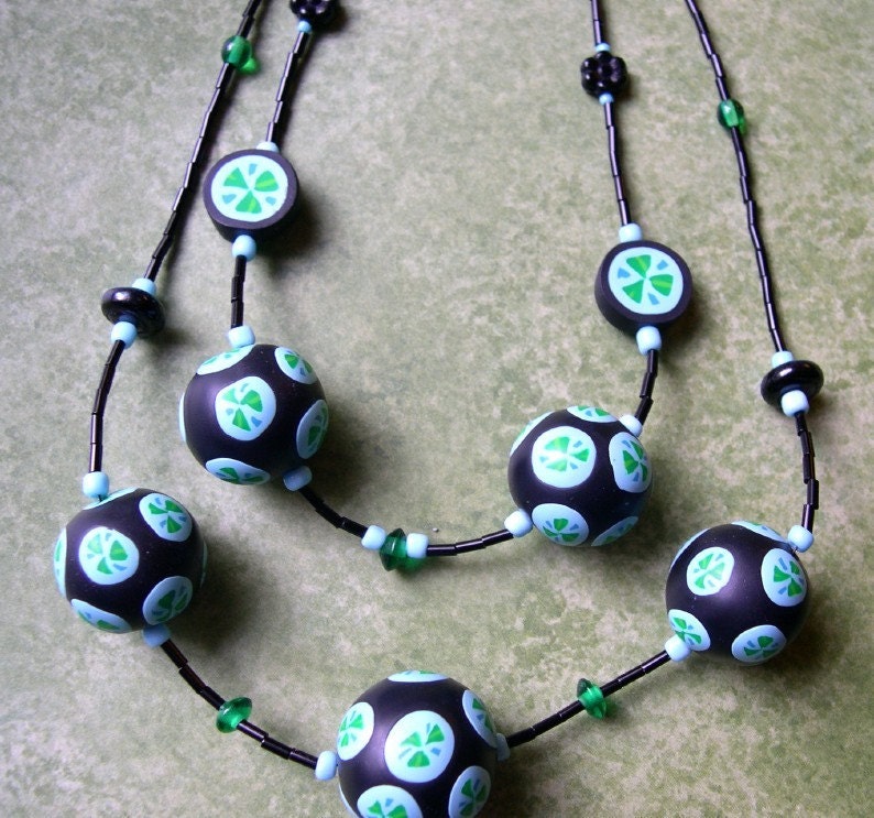 Aqua on Black Double Strand Necklace