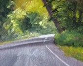 Landscape Painting, Original Oil, Forest Road, 5x7 on Canvas, Tree Wall Art, Wall Decor, Small Forest Scene
