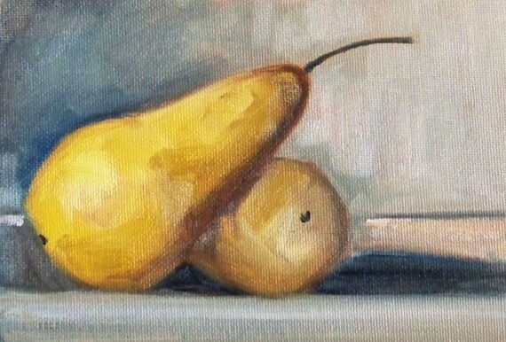 Still Life Painting, Original, Small Fruit Painting, Pear, 5x7, Canvas, Kitchen Decor, Kitchen Art, Wall Decor
