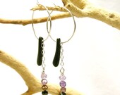 ombre purple faceted cubic zirconia and wood drop hoops