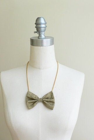 Black tie affair gold bow tie necklace