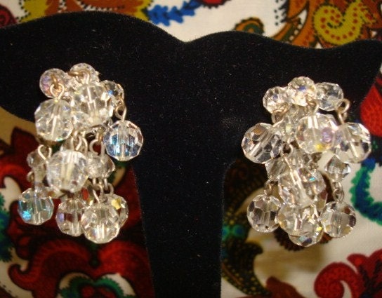 Gorgeous Vintage Crystal Cluster Clip On Earrings