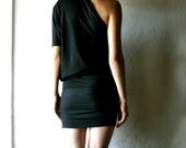 Black mini dress - off shoulder tunic in jersey custom made