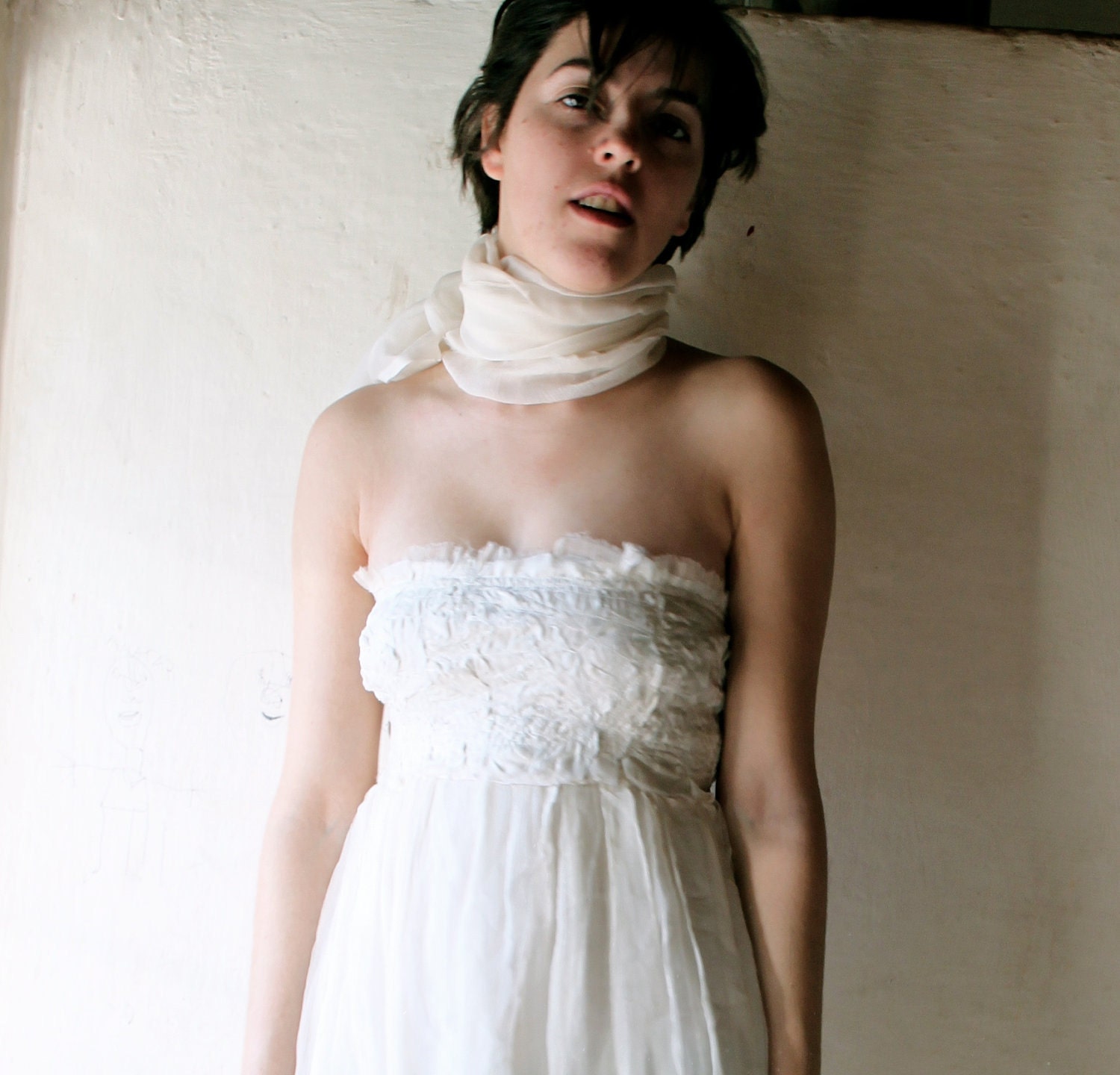 Silk chiffon bridal Scarf - shawl - veil - wrap - sash in ivory or white multifunctional scarf