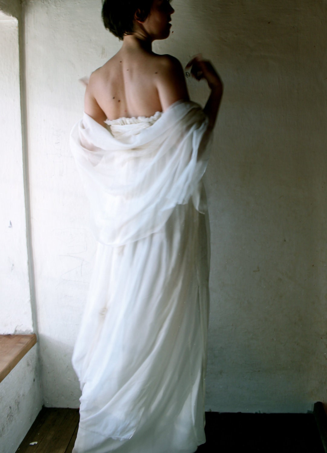 Silk chiffon bridal Scarf - shawl - veil - wrap - sash in ivory or white multifunctional scarf