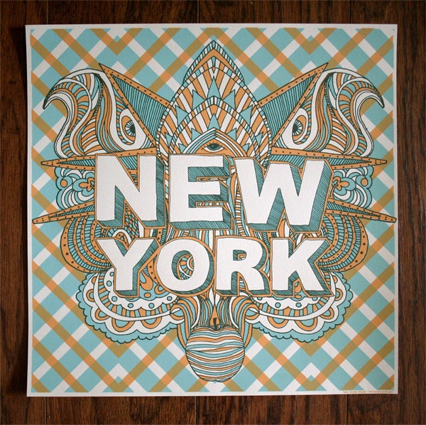 SALE - Reg 25 now 10. New York Silk Screen Art Print - 12 x 12 - Easily Framable - Hand Drawn Illustration