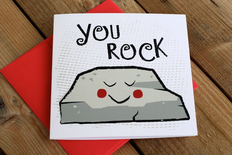 You Rock - Hand Printed Silkscreen Greeting Card - 5 x 5 includes envelope