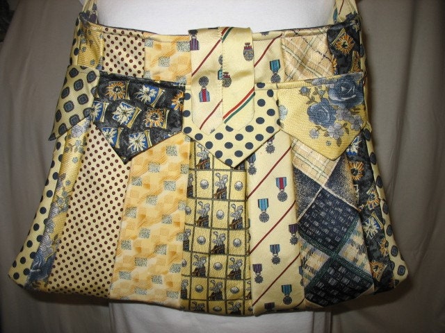 Glamarita Necktie Purse in Yellow and Navy Blue MADE TO ORDER