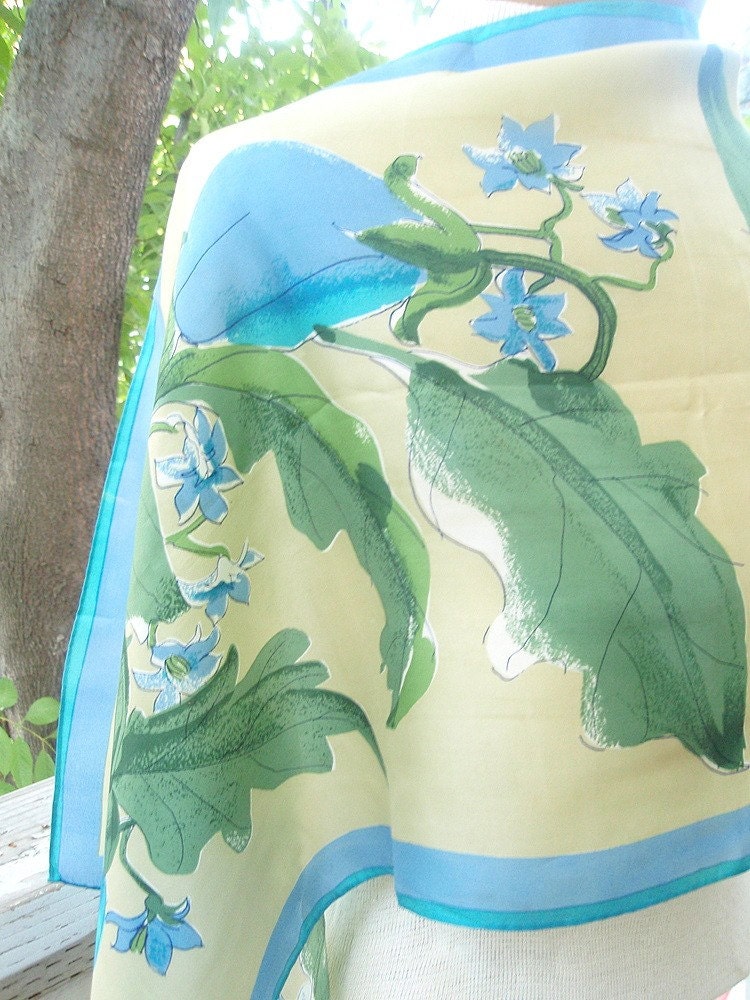 Japanese Eggplants - a vintage 1960's hand-painted Vera Neumann Lucky Ladybug silk scarf