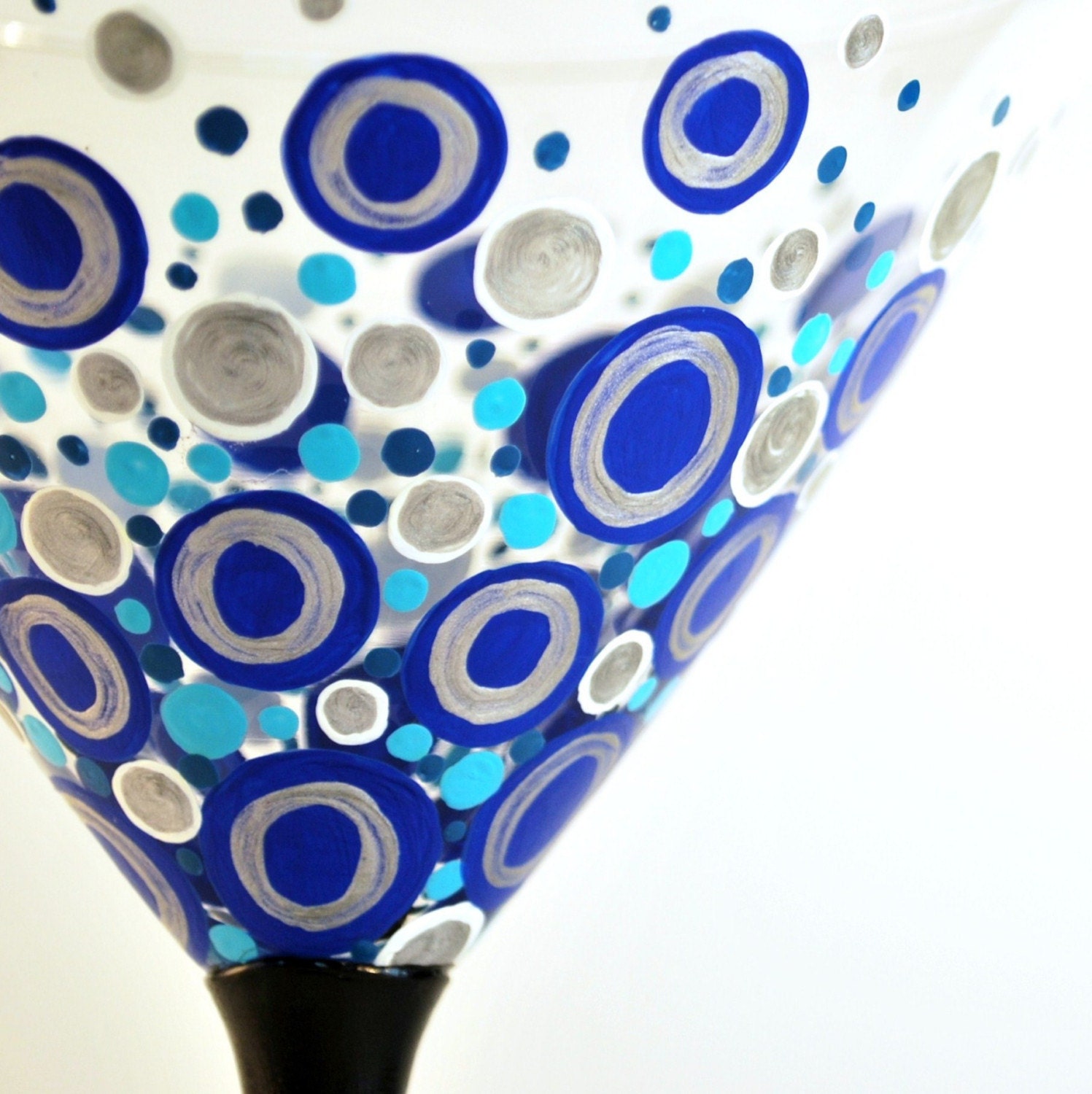 hand painted martini glass - tiny bubbles - The Blue Jean Martini - OOAK ready to ship - valleykatdesigns