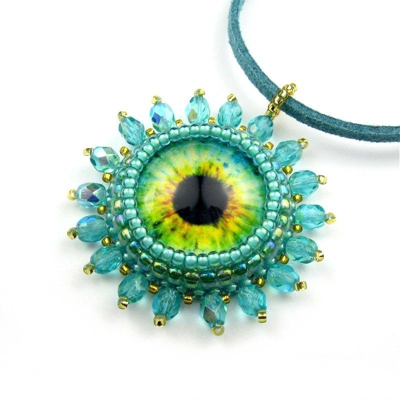 Turquoise Eye Pendant, Crystals, Blue and Gold Necklace, TeamCB: Cassandra