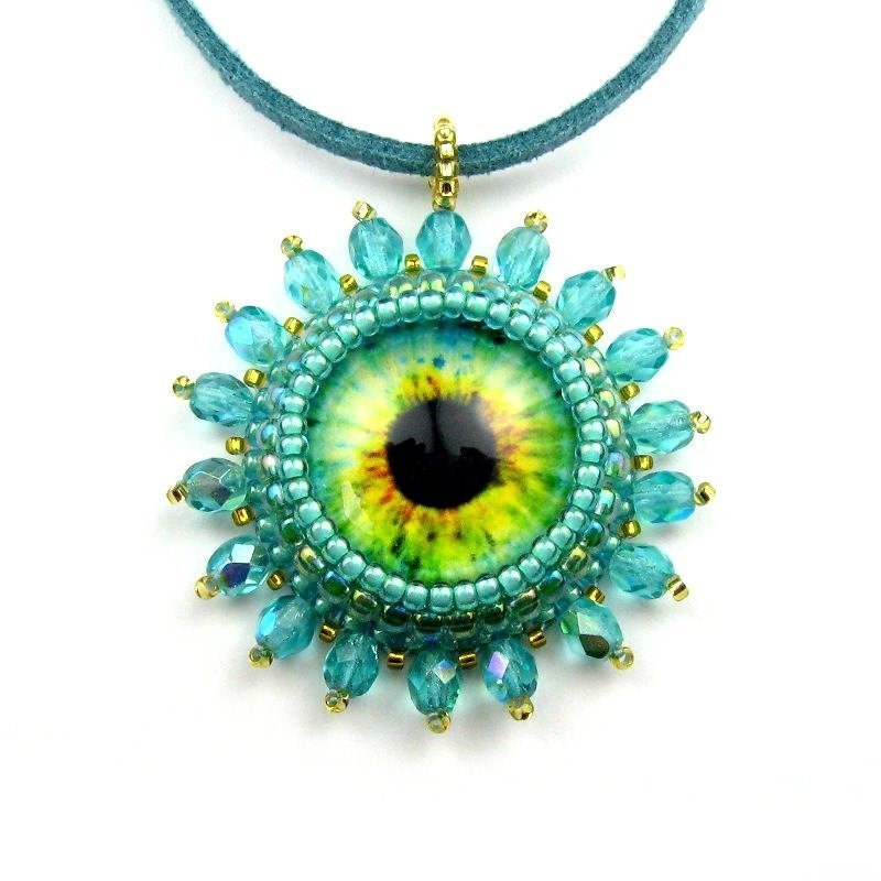 Turquoise Eye Pendant, Crystals, Blue and Gold Necklace, TeamCB: Cassandra