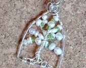 Tree of Life - Cherry Blossom, sterling silver, pearl and peridot pendant