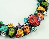 Midnight Flower Garden Skull Necklace