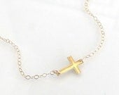 Jennifer Lopez Mini Sideways Cross Necklace, 14K Solid Gold