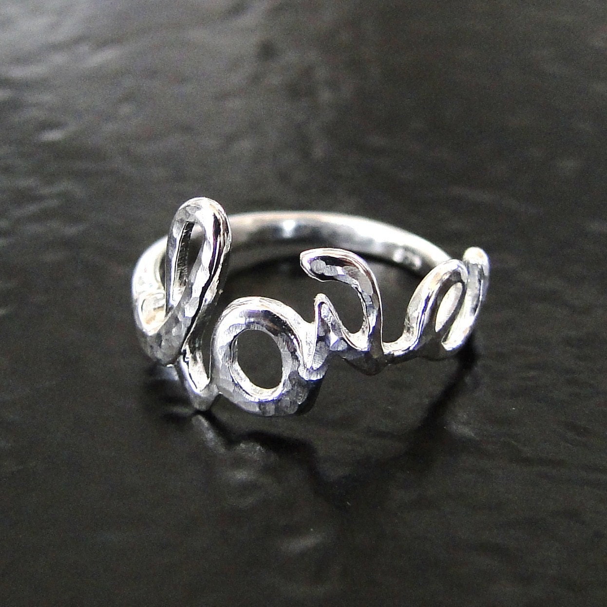Love Ring - Simple and Romantic Sterling Silver Hammered Ring - Any Size