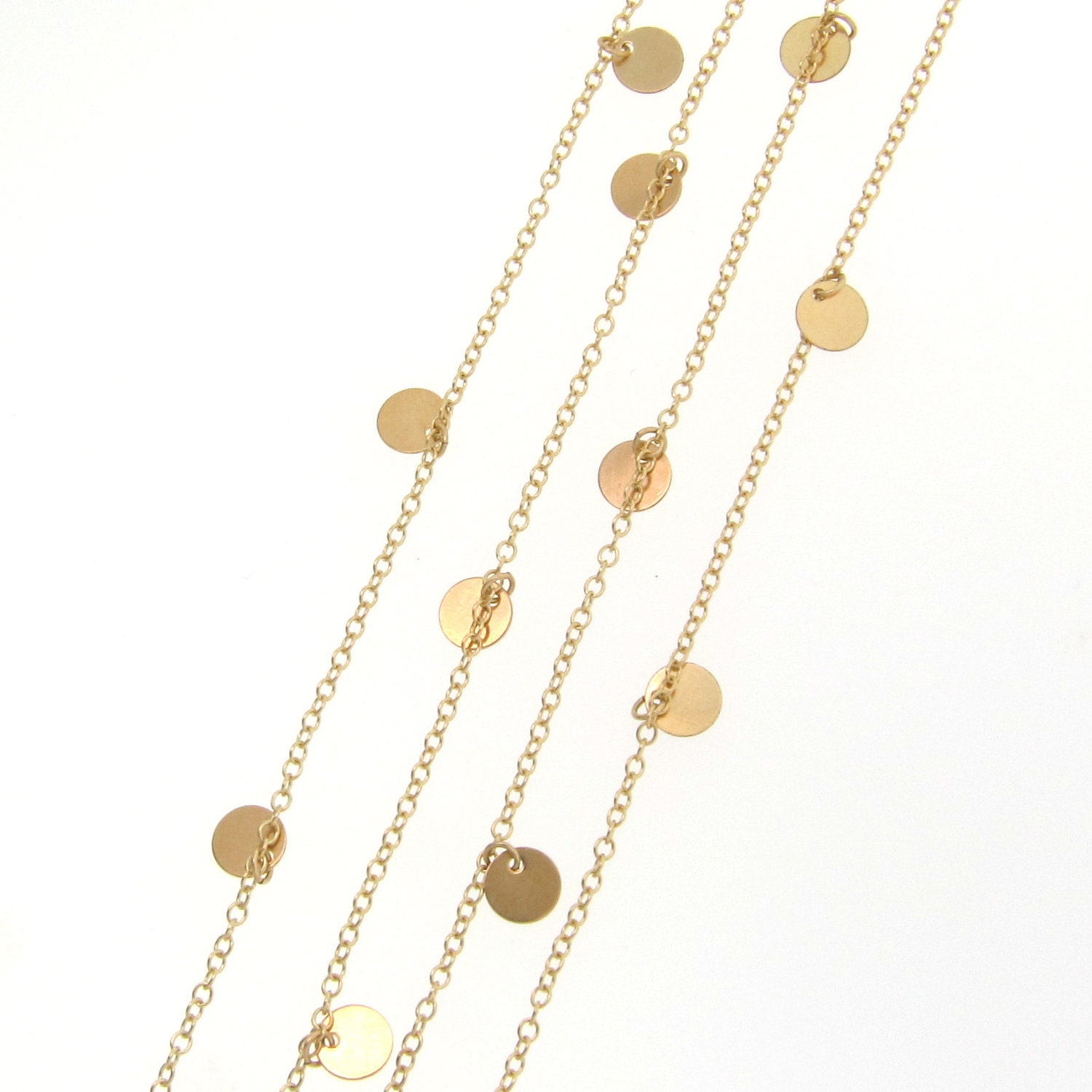 52 Inch Courtney Cox , Jules Cobb Gold Disc Necklace,  Gold Filled Wrap Around Necklace