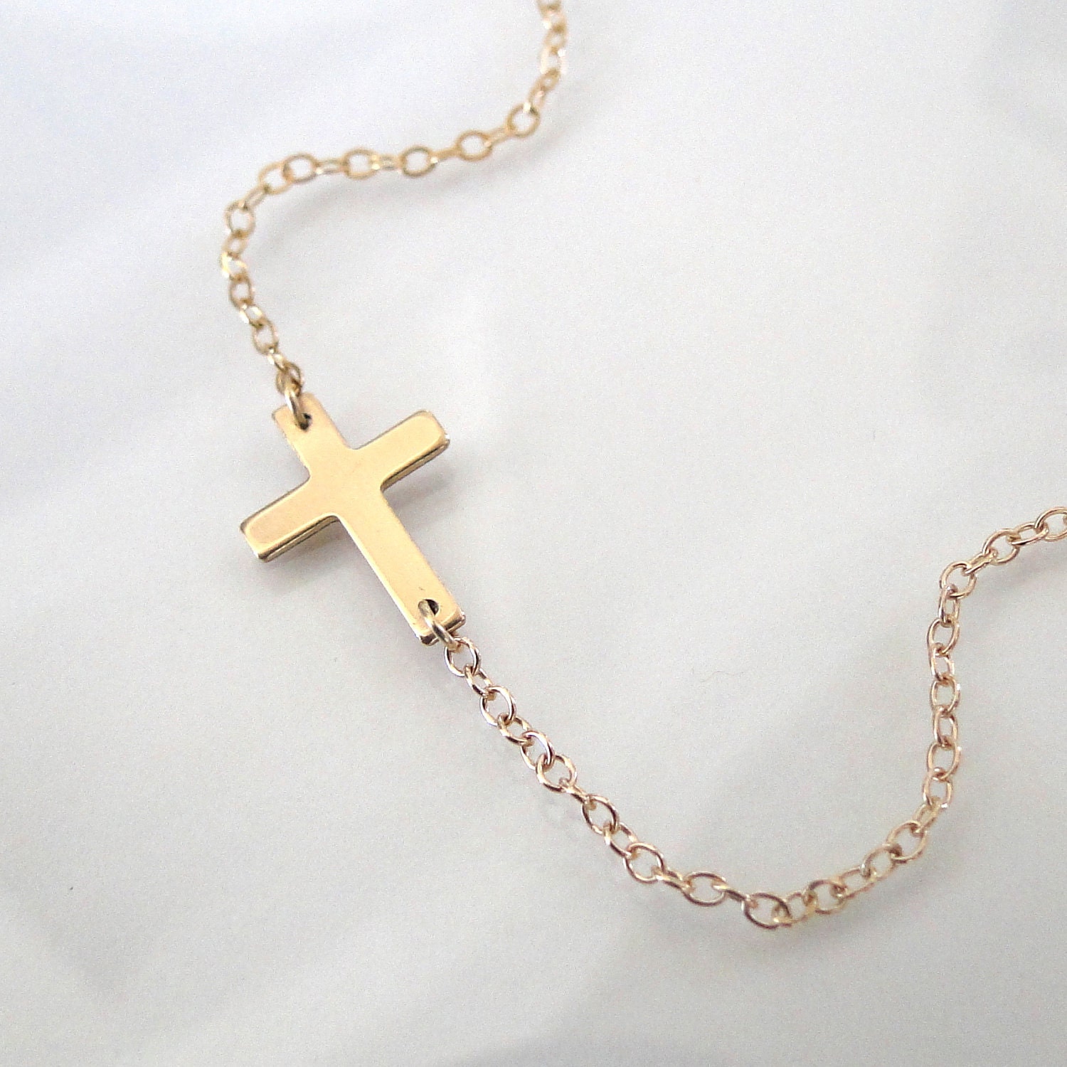 Sideways Cross Necklace - Small Handcrafted 14K Gold Filled Cross Taylor Jacobson Style