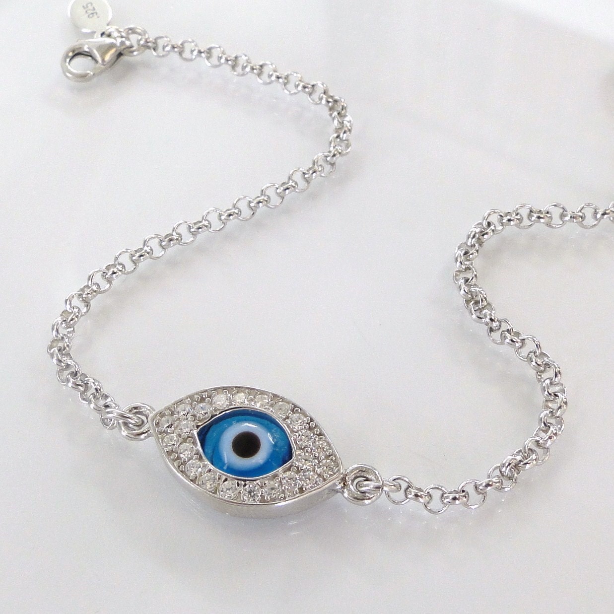 Lucky Evil Eye Bracelet As Seen On Kelly Ripa and Kim Kardashian - NEW - Celebrity Style, Sterling Silver