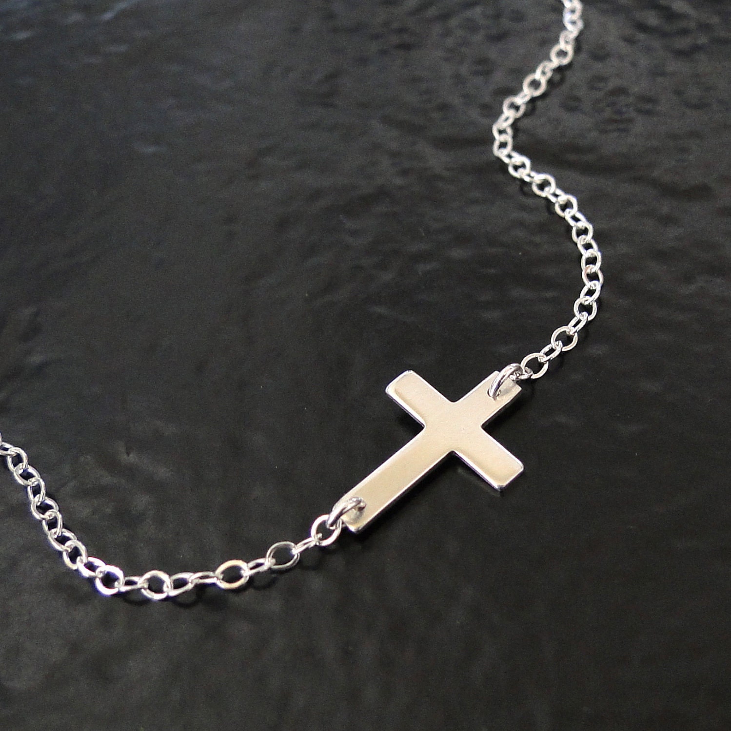 Sideways Cross Necklace, Horizontal Sterling Silver Cross By Classic Designs on Etsy