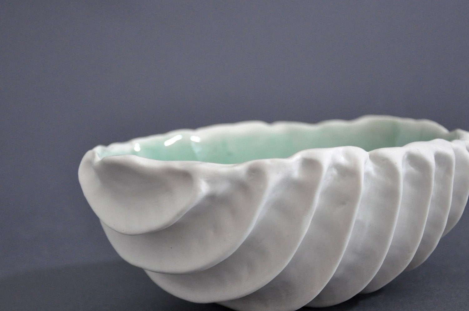 Copper Blue Littleneck Clam Shell Bowl - Porcelain Ceramic Beach Modern Decor