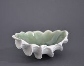 Jade Green Micro Clam Porcelain Bowl - Dish Textured Sea Shell White Ceramic Modern Beach