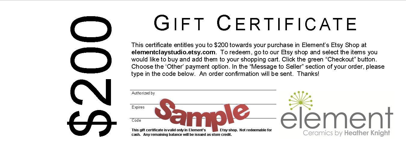 200 Dollar Gift Certificate