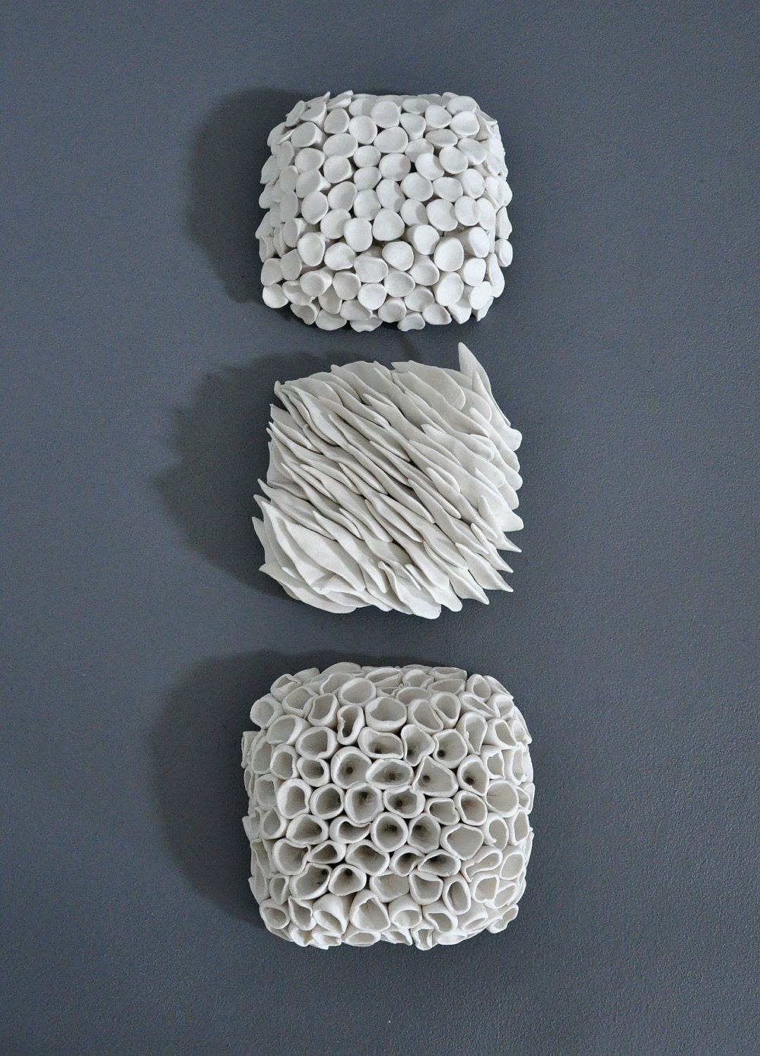 Set of 3 Micro Tiles - Textured Porcelain Ceramic Decorative Wall Sculpture Decor