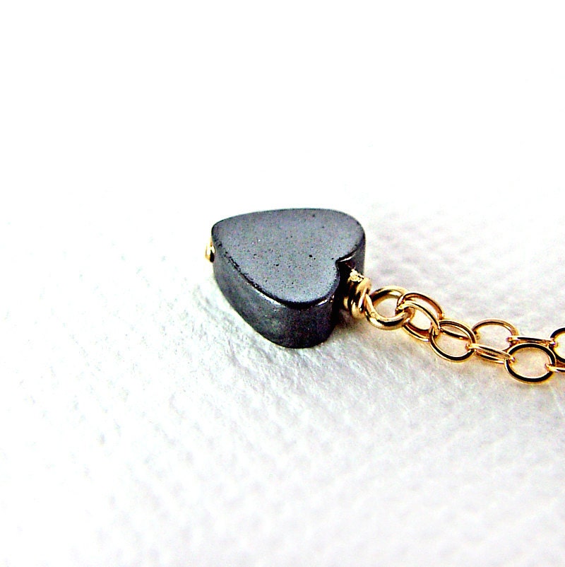 Hematite Tiny Heart Necklace Simple Heart Jewelry 14K Gold Fill Delicate Chain Pendant Necklace