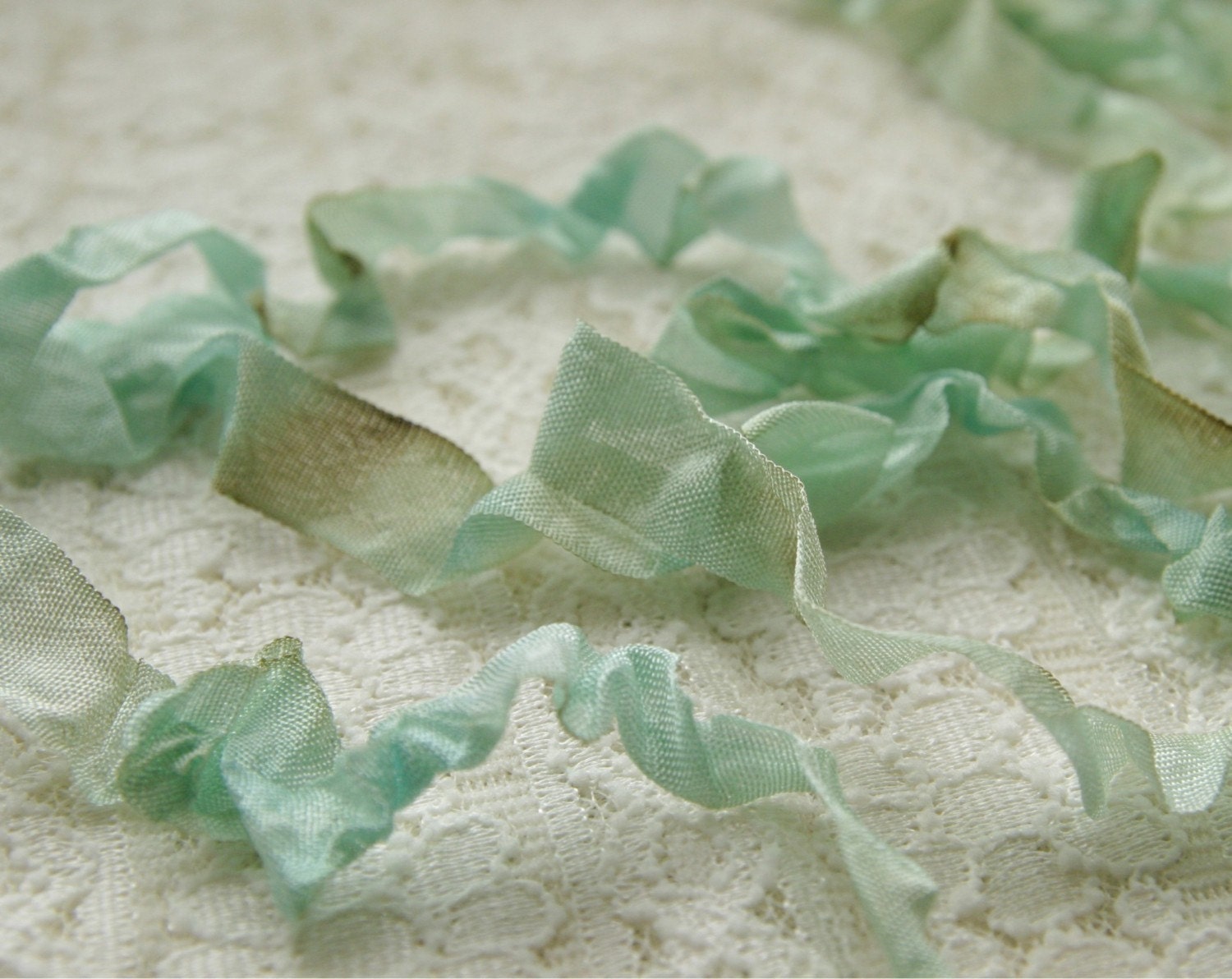 SPRING AQUA Cabbage Roses Ribbon